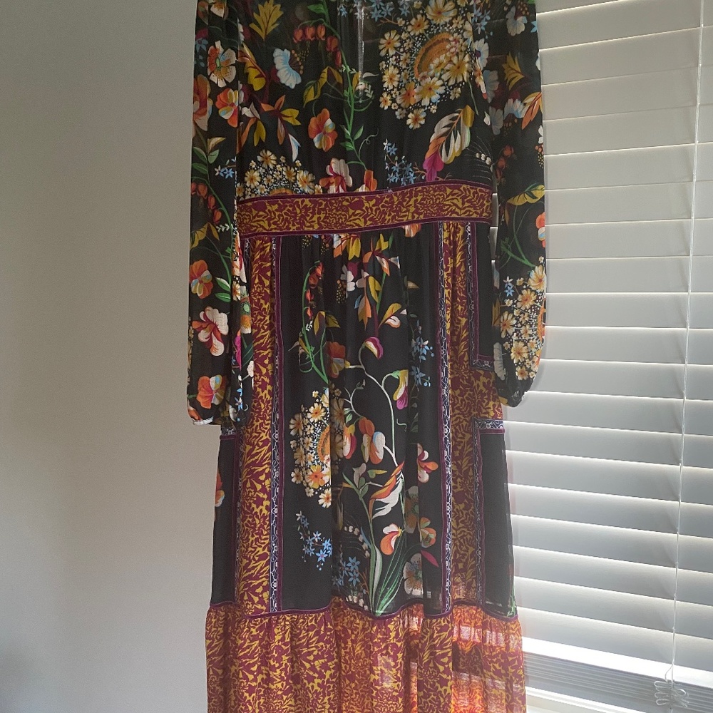 Anthropologie Navy Floral Midi Dress